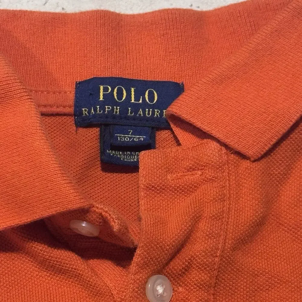 Polo Ralph Lauren Polo Shirt Boys 7 Orange Long Sleeve Rugby Big Pony 3 Patch